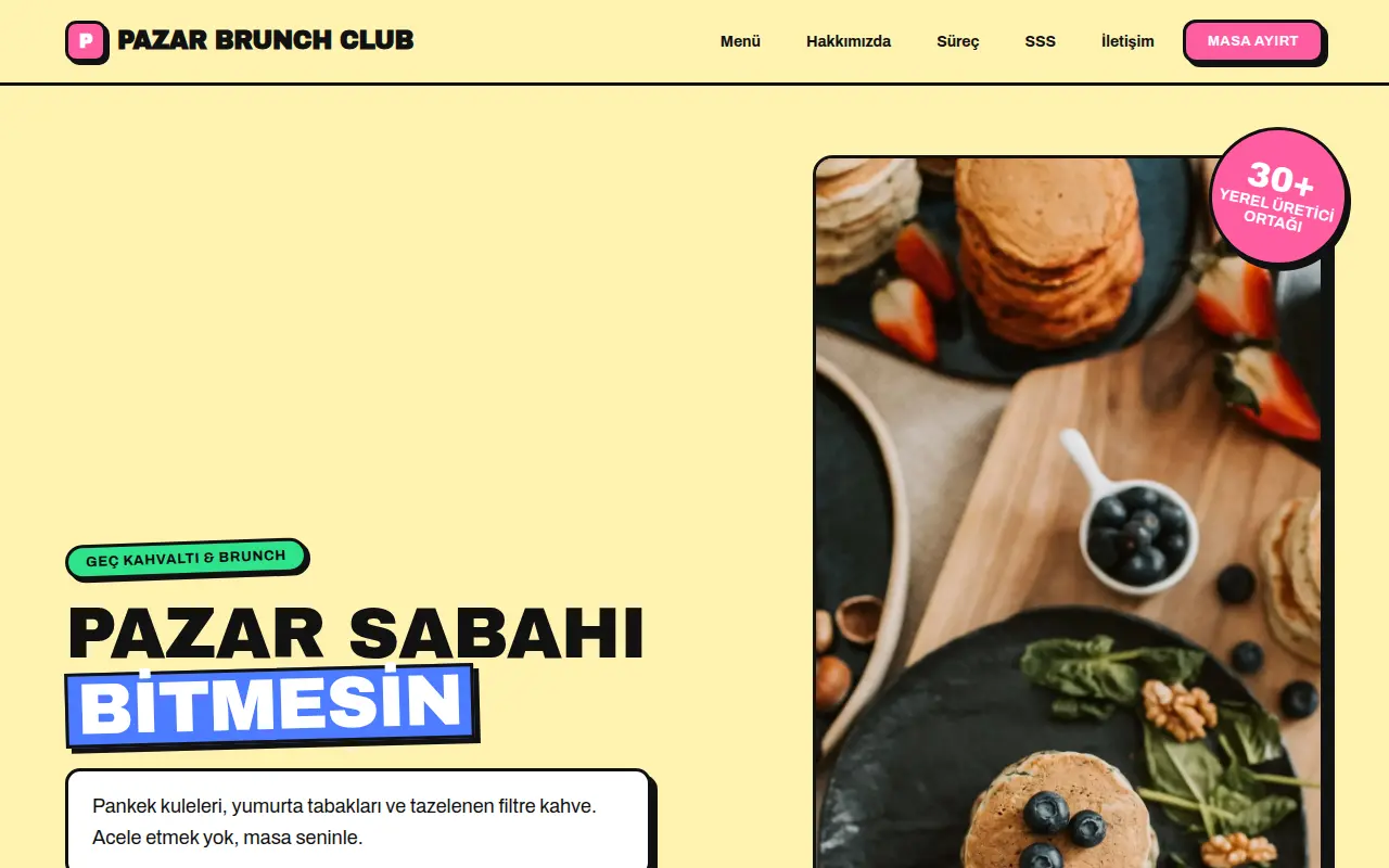 Geleneksel Restoran Web Sitesi — Pazar Brunch Club